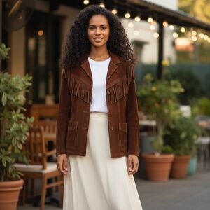 Vintage WB Place Co 70s Red Brown Leather Fringe‎ Western Jacket Size M Festival